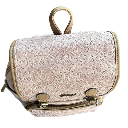 Cotton Road Backpack: PINK Suede-Style PU Leather with Embossed Print TOP VIEW