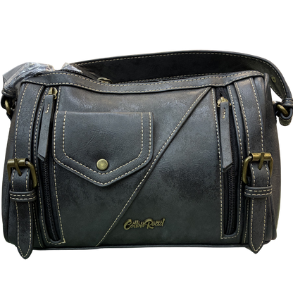 Cotton Road Barrel Sling Bag: BLACK PU Leather CROSSBODY with branded strap