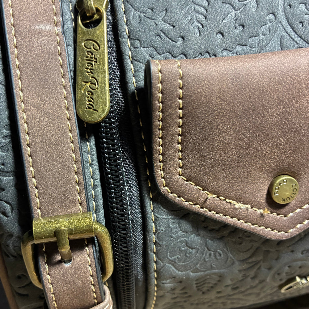 Cotton Road Barrel Sling Bag: BLACK Suede-Style PU Leather with Embossed Print ZOOM