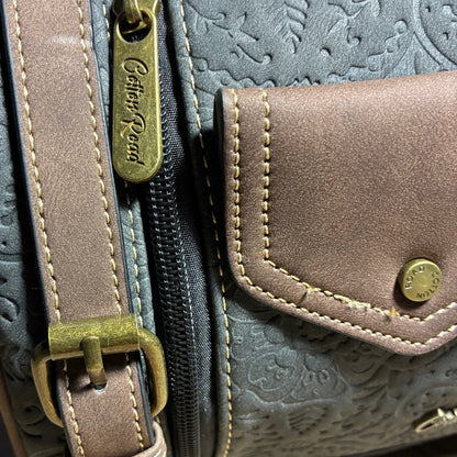 Cotton Road Barrel Sling Bag: BLACK Suede-Style PU Leather with Embossed Print ZOOM