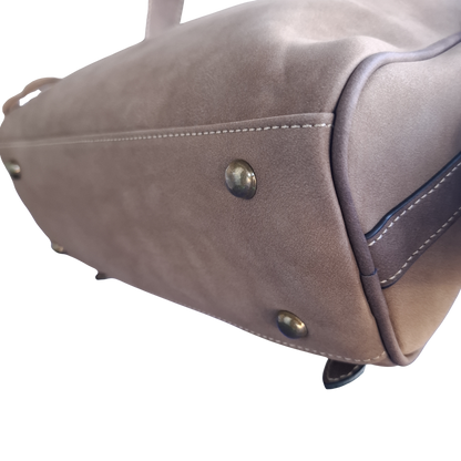 Cotton Road Barrel Sling Bag: COFFEE BROWN Suede-Style PU Leather with Embossed BOTTOM FEET