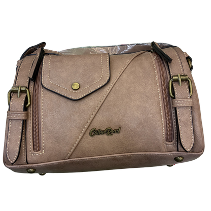 Cotton Road Barrel Sling Bag: PINK PU Leather CROSSBODY with branded strap
