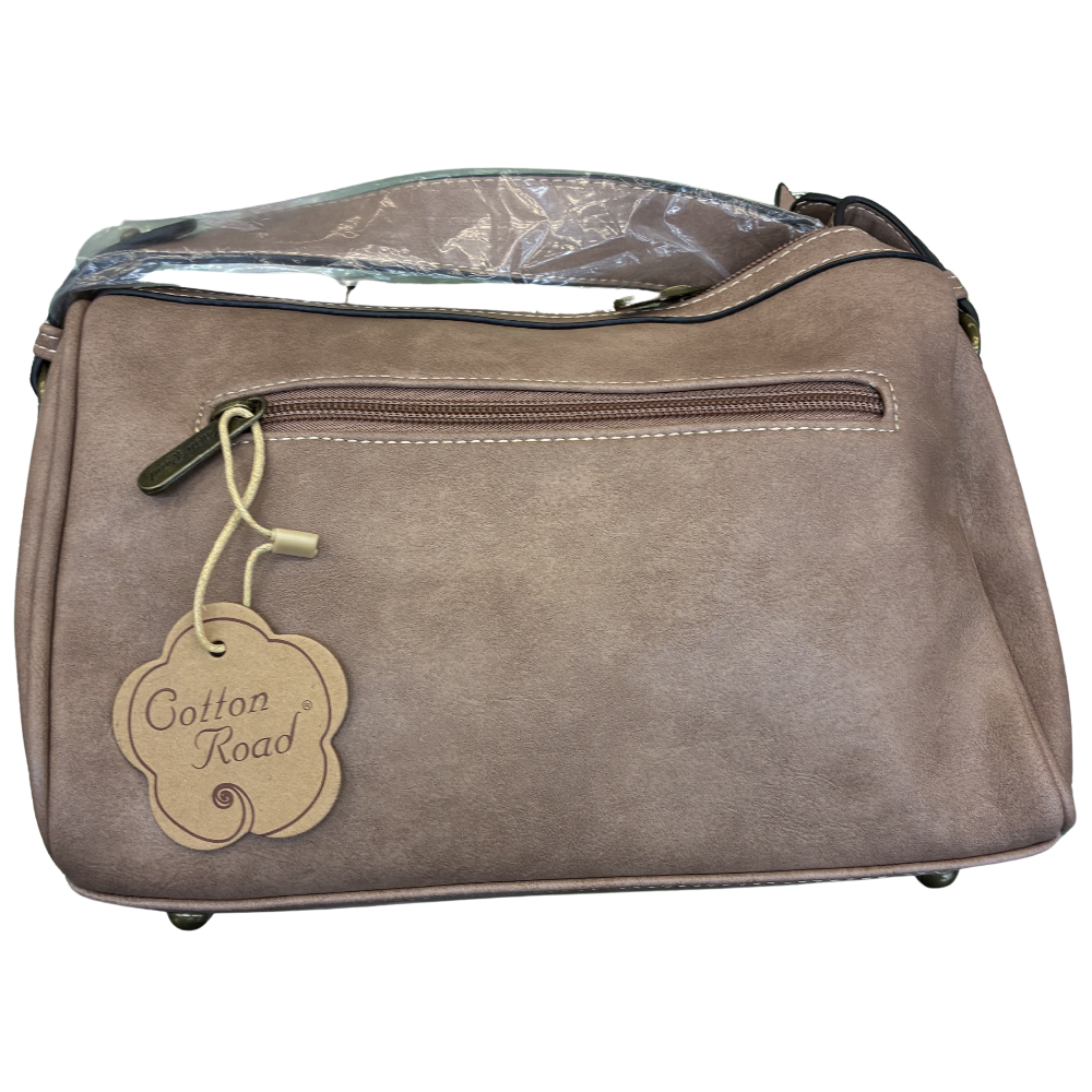 Cotton Road Barrel Sling Bag: PINK PU Leather CROSSBODY with branded strap BACK VIEW