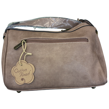 Cotton Road Barrel Sling Bag: PINK PU Leather CROSSBODY with branded strap BACK VIEW