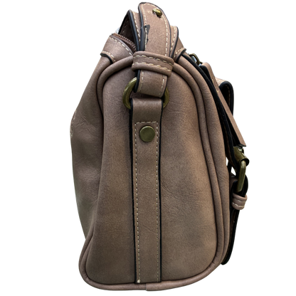 Cotton Road Barrel Sling Bag: PINK PU Leather CROSSBODY with branded strap SIDE VIEW