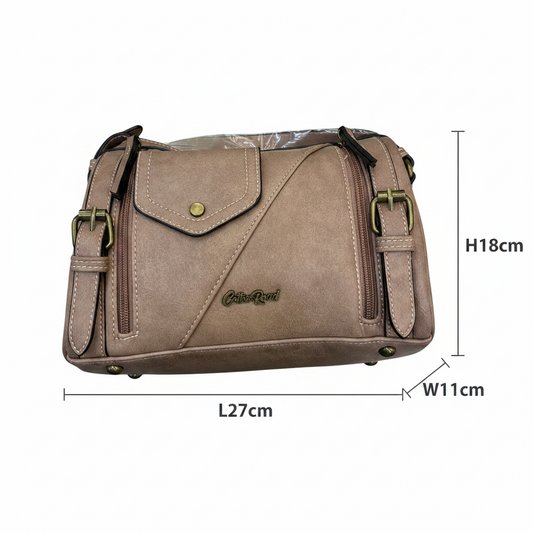 Cotton Road Barrel Sling Bag: PINK PU Leather CROSSBODY with branded strap SIZE
