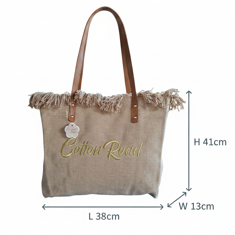 Cotton Road Beach Bag: BROWN Pure Cotton Branded Tapestry Tote