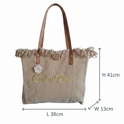Cotton Road Beach Bag: BROWN Pure Cotton Branded Tapestry Tote