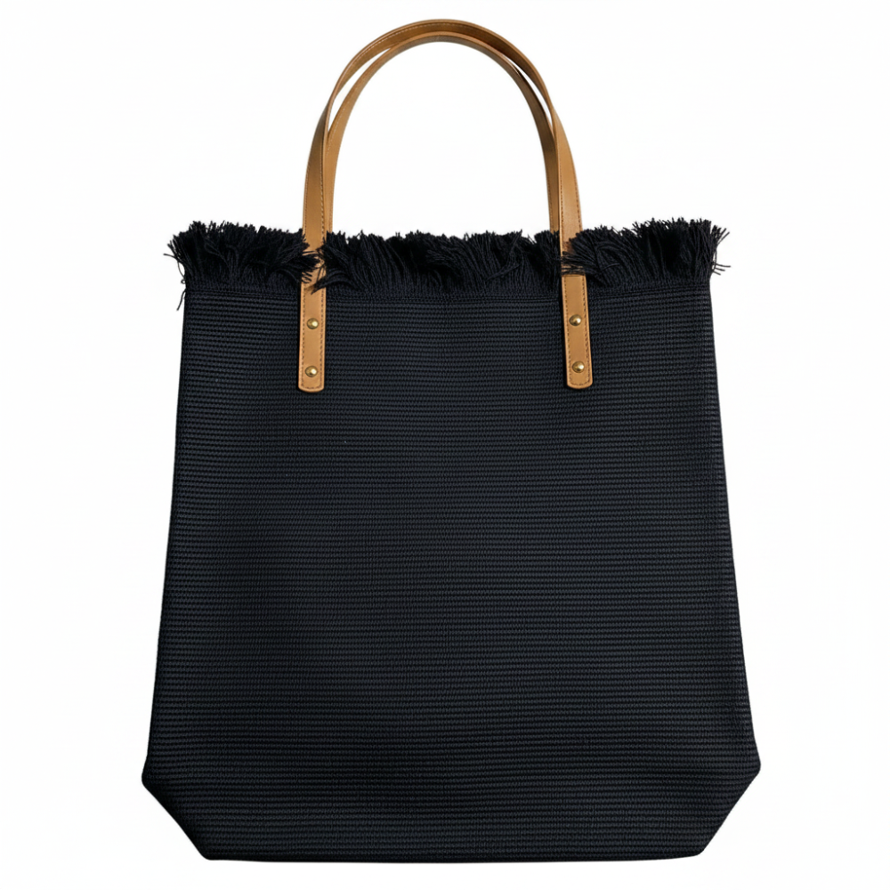 Cotton Road Beach Bag: Black PURE COTTON Branded Tapestry Tote BACK