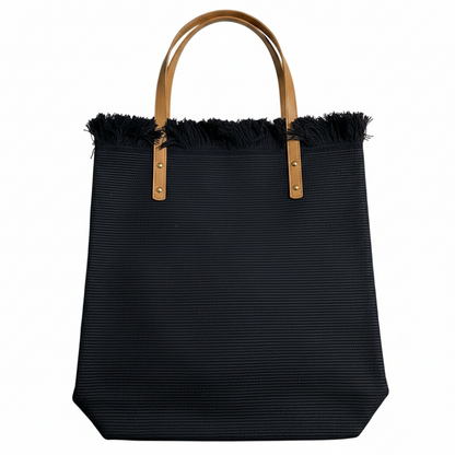 Cotton Road Beach Bag: Black PURE COTTON Branded Tapestry Tote BACK