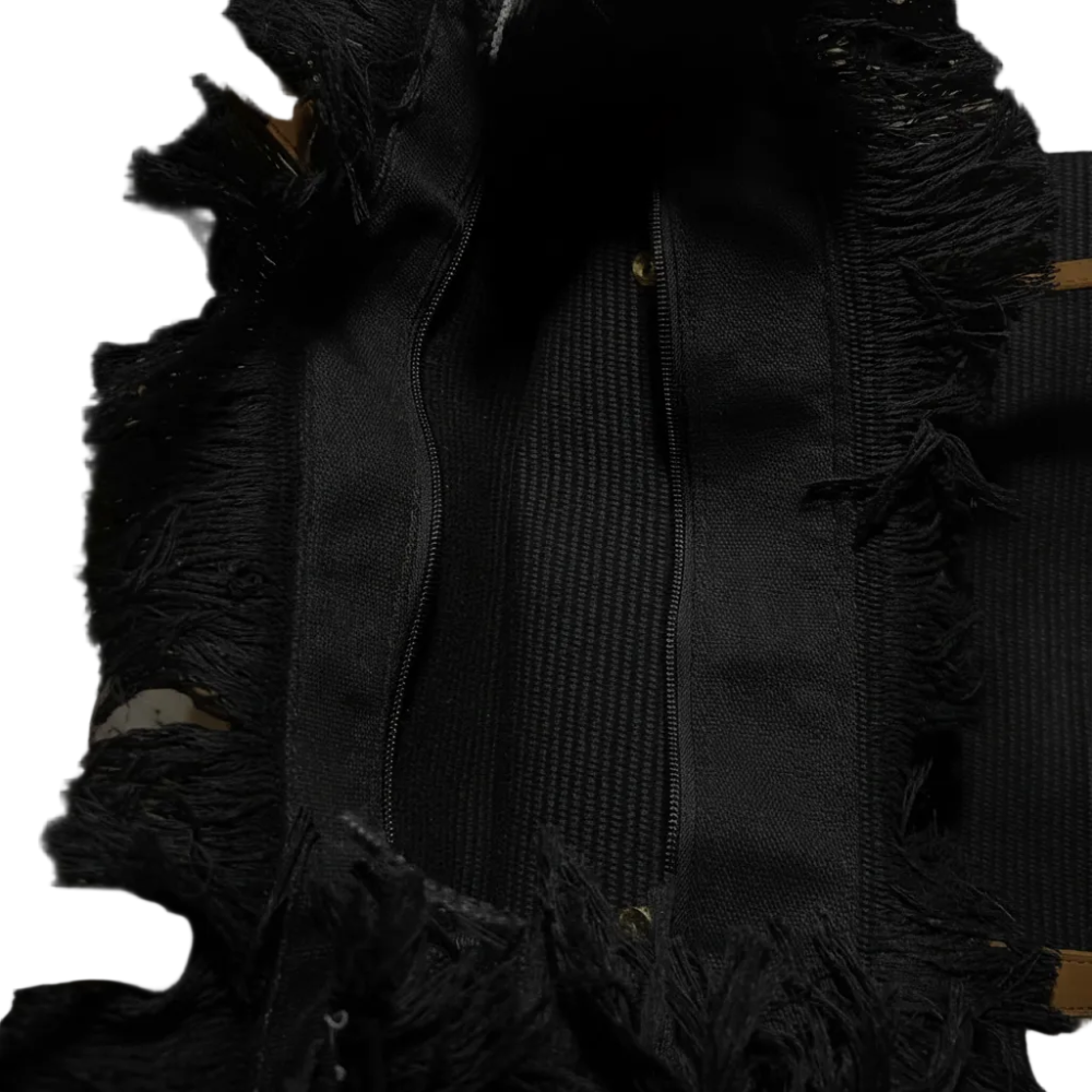 Cotton Road Beach Bag: Black PURE COTTON Branded Tapestry Tote OPEN