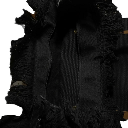 Cotton Road Beach Bag: Black PURE COTTON Branded Tapestry Tote OPEN