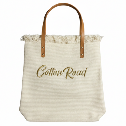 Cotton Road Beach Bag: CREAM WHITE PURE COTTON Branded Tapestry Tote