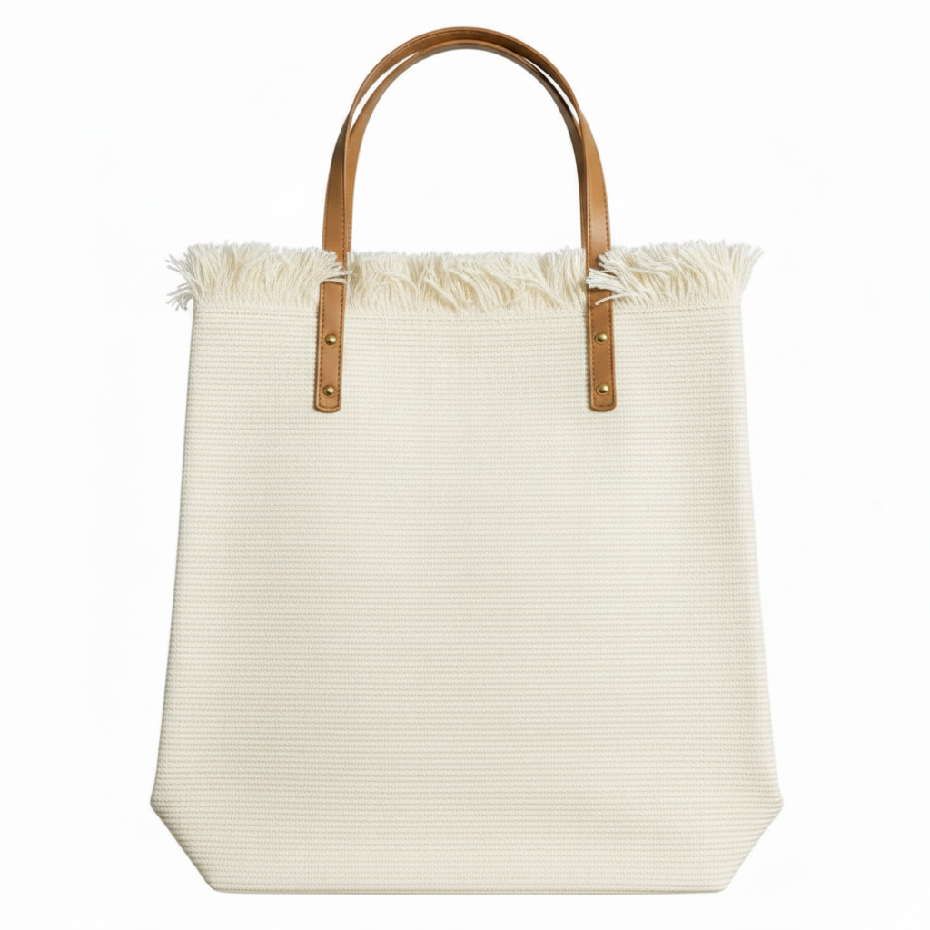 Cotton Road Beach Bag: CREAM WHITE PURE COTTON Branded Tapestry Tote BACK