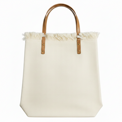 Cotton Road Beach Bag: CREAM WHITE PURE COTTON Branded Tapestry Tote BACK