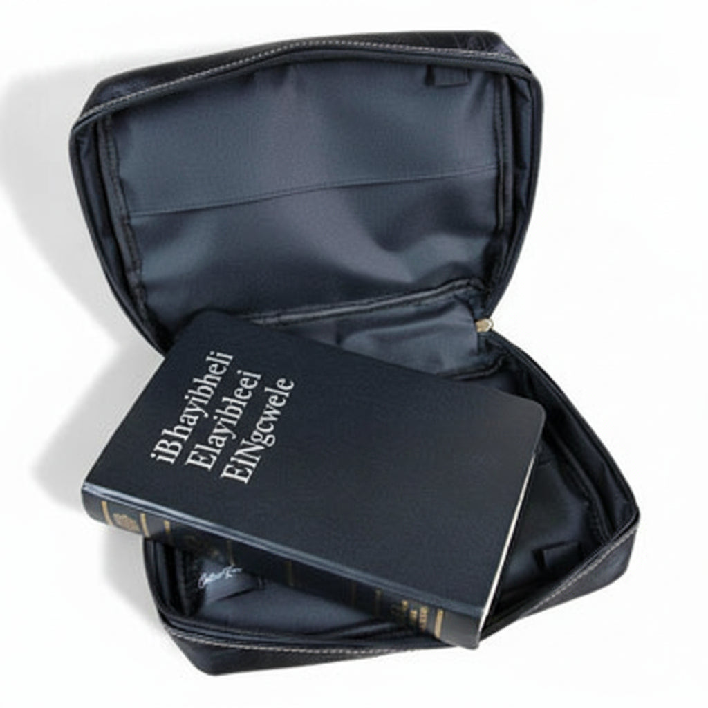 Cotton Road Bible Bag: BLACK PU Leather BIBLE Cover with handle bible view