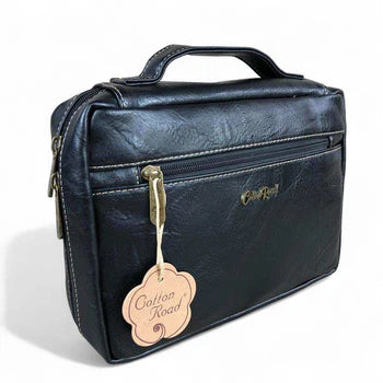 Cotton Road Bible Bag: BLACK PU Leather BIBLE Cover with handle side view