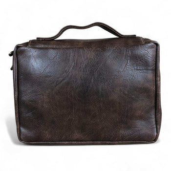 Cotton Road Bible Bag: COFFEE BROWN PU Leather BIBLE Cover with handle BACK