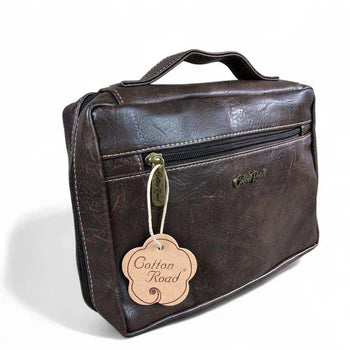 Cotton Road Bible Bag: COFFEE BROWN PU Leather BIBLE Cover with handle FRONT