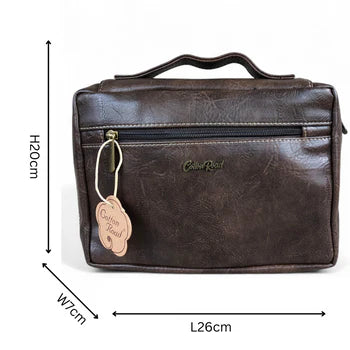 Cotton Road Bible Bag: COFFEE BROWN PU Leather BIBLE Cover with handle SIZE