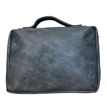 Cotton Road Bible Bag: GREY PU Leather BIBLE Cover with handle BACK