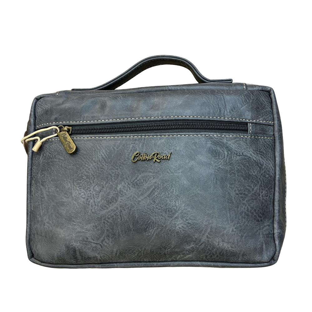Cotton Road Bible Bag: GREY PU Leather BIBLE Cover with handle FRONT
