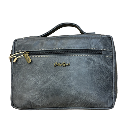 Cotton Road Bible Bag: GREY PU Leather BIBLE Cover with handle FRONT