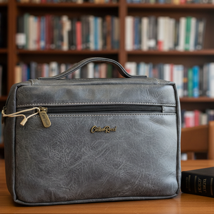 Cotton Road Bible Bag: GREY PU Leather BIBLE Cover with handle LIFESTYLE