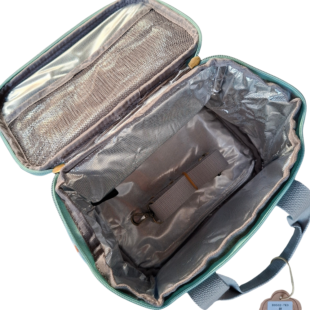 Cotton Road Cooler Bag: TURQUOISE PVC Insulated Lunch Box with DAISIES OPEN