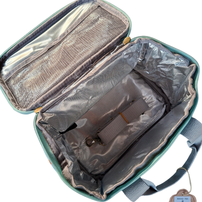 Cotton Road Cooler Bag: TURQUOISE PVC Insulated Lunch Box with DAISIES OPEN