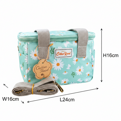 Cotton Road Cooler Bag: TURQUOISE PVC Insulated Lunch Box with DAISIES SET