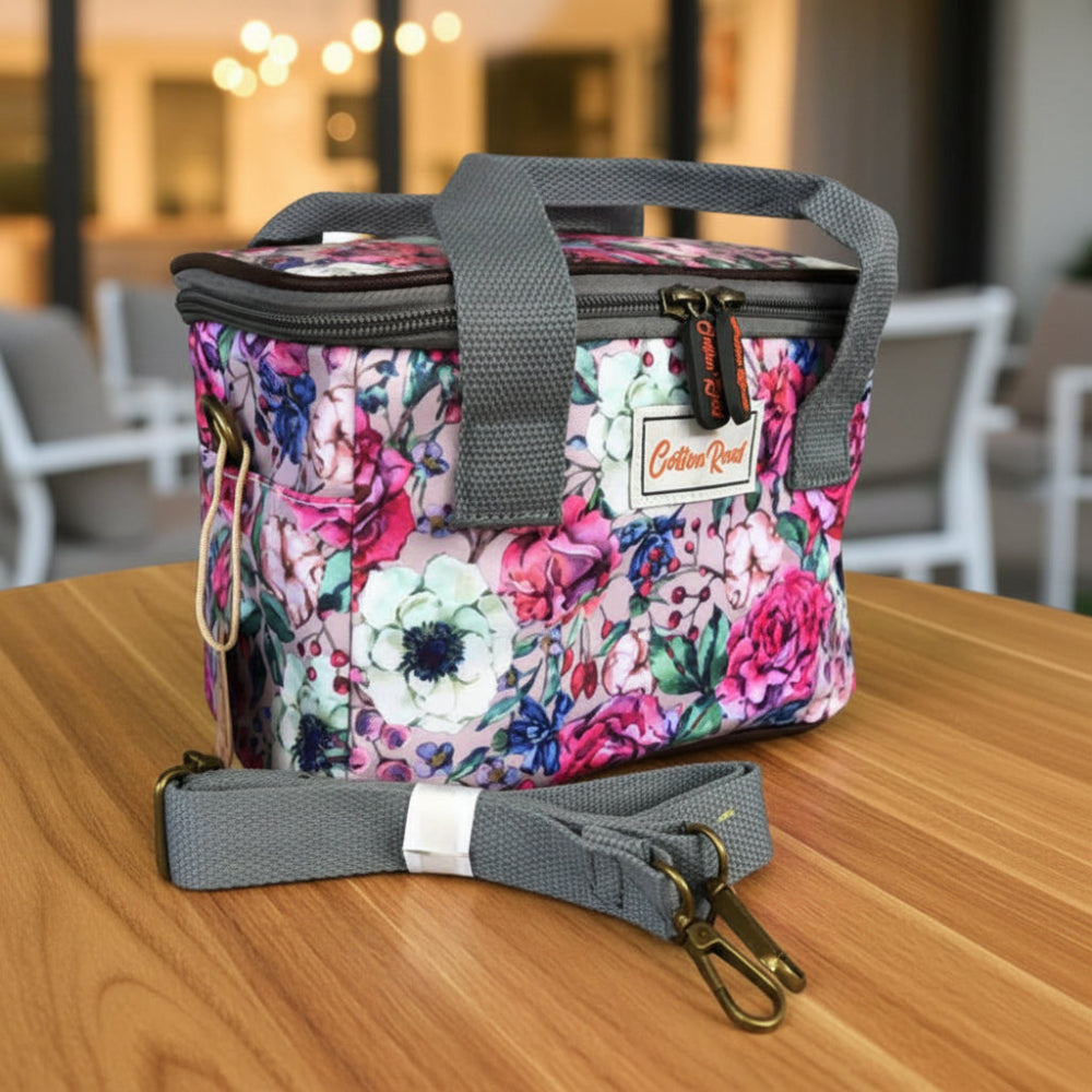 Cotton Road Cooler: PINK PVC Lunch Box Cooler Bag with FLOWERS