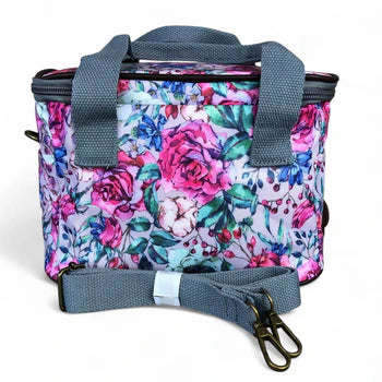 Cotton Road Cooler: PINK PVC Lunch Box Cooler Bag with FLOWERS BACK