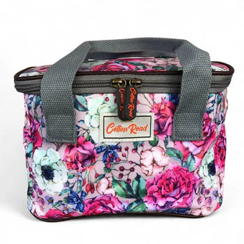 Cotton Road Cooler: PINK PVC Lunch Box Cooler Bag with FLOWERS FRONT
