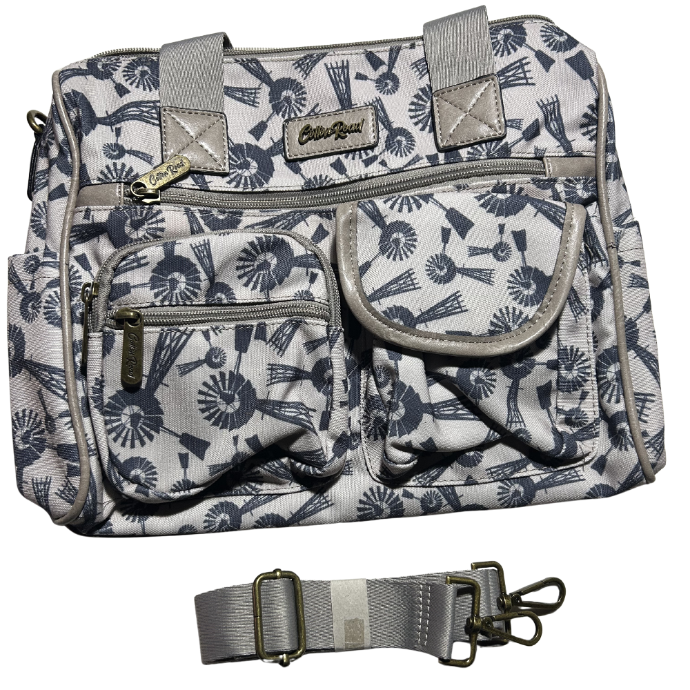 Cotton Road Handbag: BEIGE Canvas Handbag with BLUE WINDMILLS SET