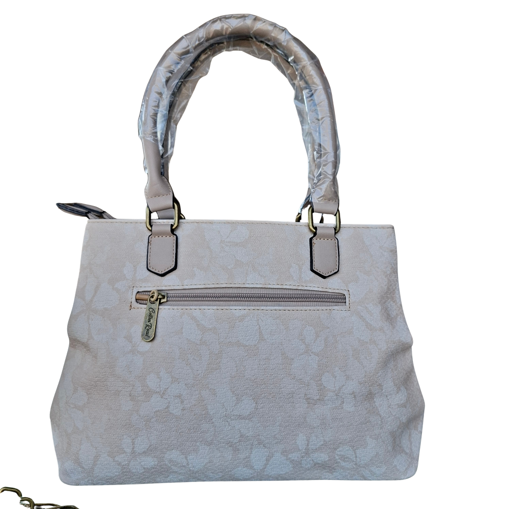Cotton Road Handbag: BEIGE FLORAL PU Leather Handbag  BACK