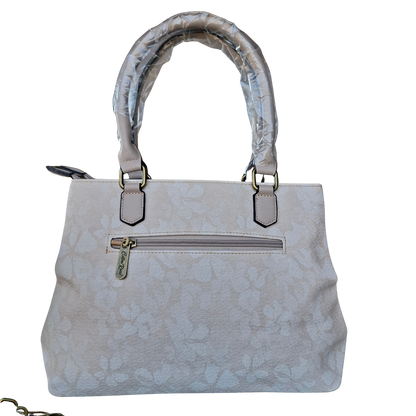 Cotton Road Handbag: BEIGE FLORAL PU Leather Handbag  BACK