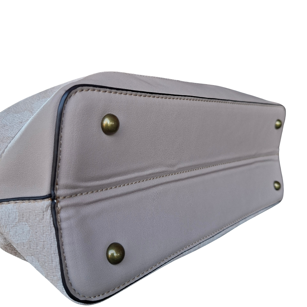 Cotton Road Handbag: BEIGE FLORAL PU Leather Handbag  BOTTOM