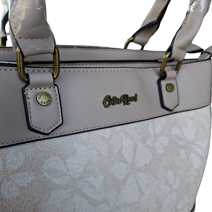 Cotton Road Handbag: BEIGE FLORAL PU Leather Handbag DETAIL