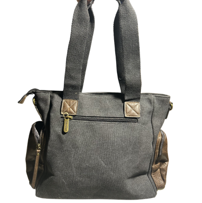 Cotton Road Handbag: BLACK Canvas & PU Leather Multi-pocket Shoulder Bag BACK