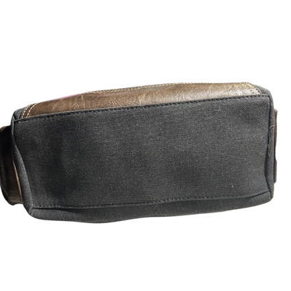 Cotton Road Handbag: BLACK Canvas & PU Leather Multi-pocket Shoulder Bag BOTTOM