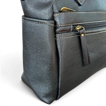 Cotton Road Handbag: BLACK PU Leather Bag with TWIN Handles and ADJUSTABLE strap SIDE