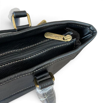 Cotton Road Handbag: BLACK PU Leather Bag with TWIN Handles and ADJUSTABLE strap TOP ZIP