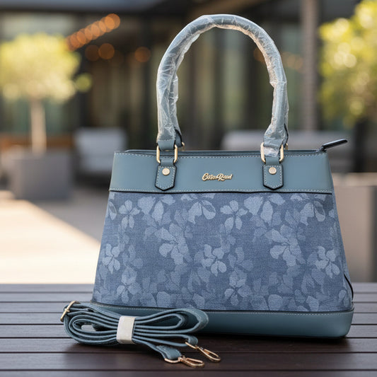 Cotton Road Handbag: BLUE FLORAL PU Leather Handbag HERO