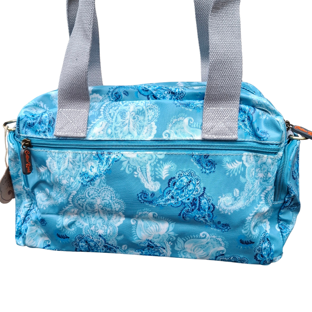 Cotton Road Handbag: BLUE PVC with PAISLEY Print BACK VIEW