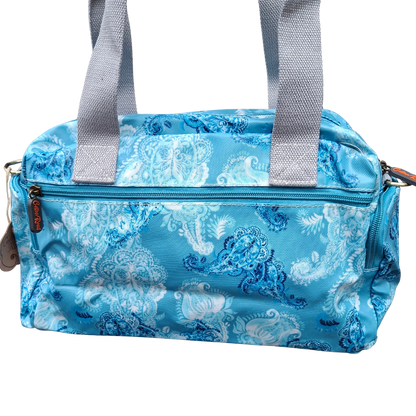 Cotton Road Handbag: BLUE PVC with PAISLEY Print BACK VIEW