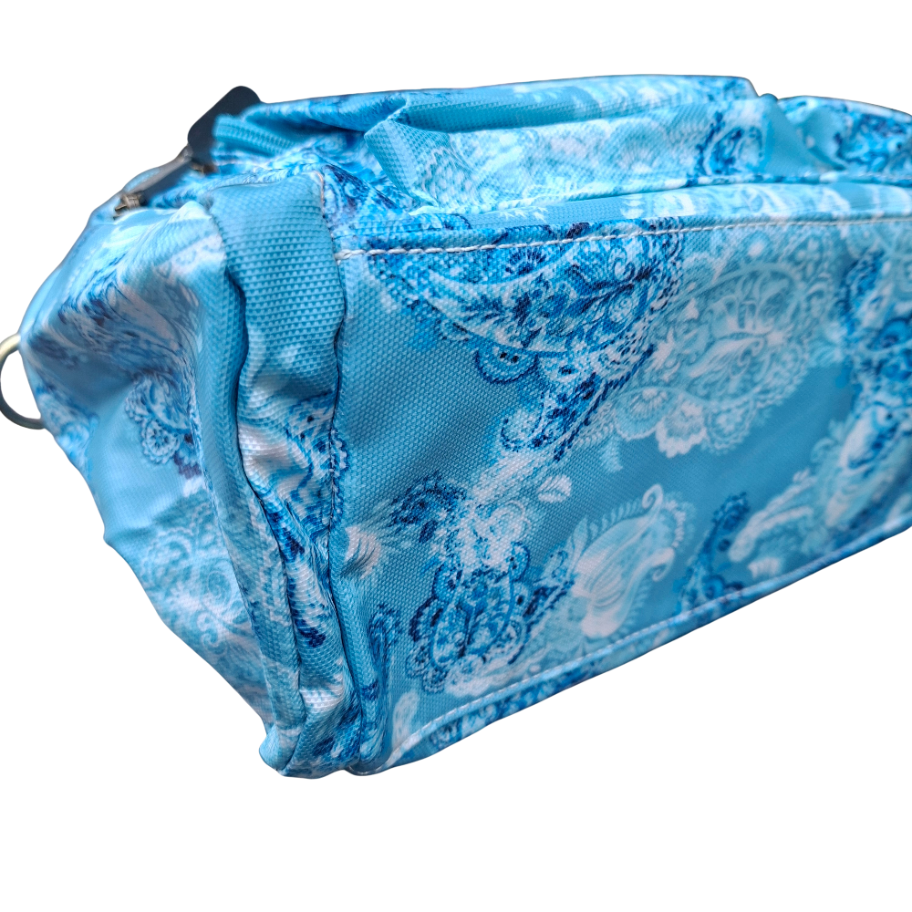 Cotton Road Handbag: BLUE PVC with PAISLEY Print BOTTOM VIEW
