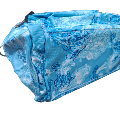Cotton Road Handbag: BLUE PVC with PAISLEY Print BOTTOM VIEW