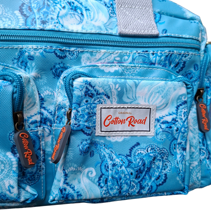 Cotton Road Handbag: BLUE PVC with PAISLEY Print DETAIL