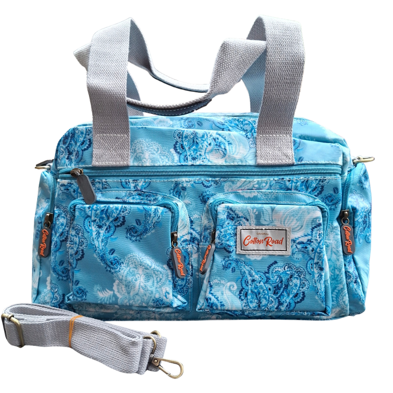 Cotton Road Handbag: BLUE PVC with PAISLEY Print SET